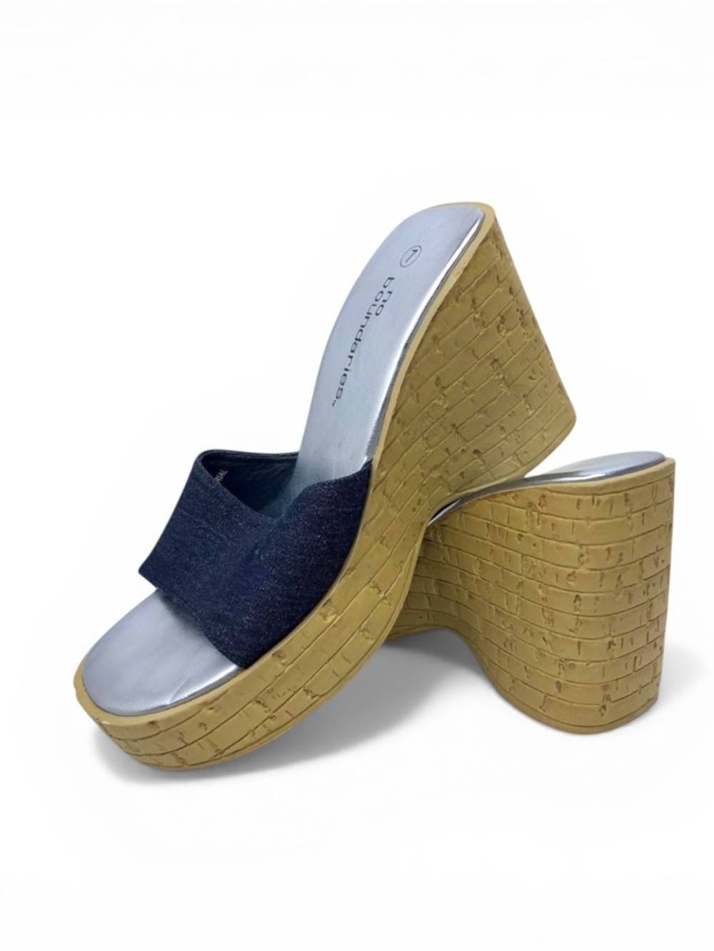 Y2K Blue Denim Cork-Style Wedge Sandals
